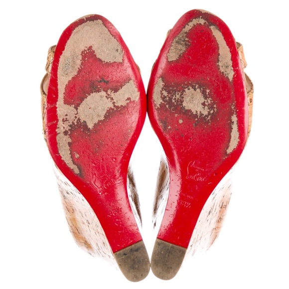 CHRISTIAN LOUBOUTIN size 38.5 cork print WEDGES - Picture 2 of 15